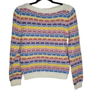 Special Edition Womens Colorful stripe Knit Long Sleeve Boat Neck sweater Medium